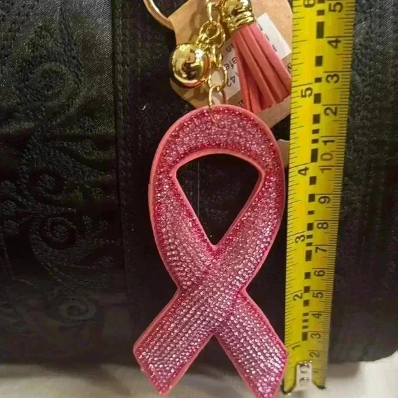 Pink Breast Cancer Ribbon Bag Charm/Keychain with Gold Accents - Picture 3 of 3